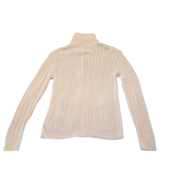 Ralph Lauren Cream Cable-Knit Zip Cardigan with Gold Logo Crest Women's Small - Picture 2 of 8